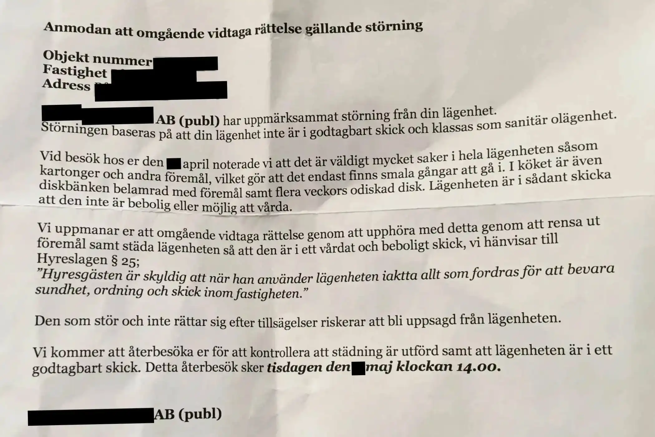 Kvinna blir vräkt efter upptäckt vanvård
